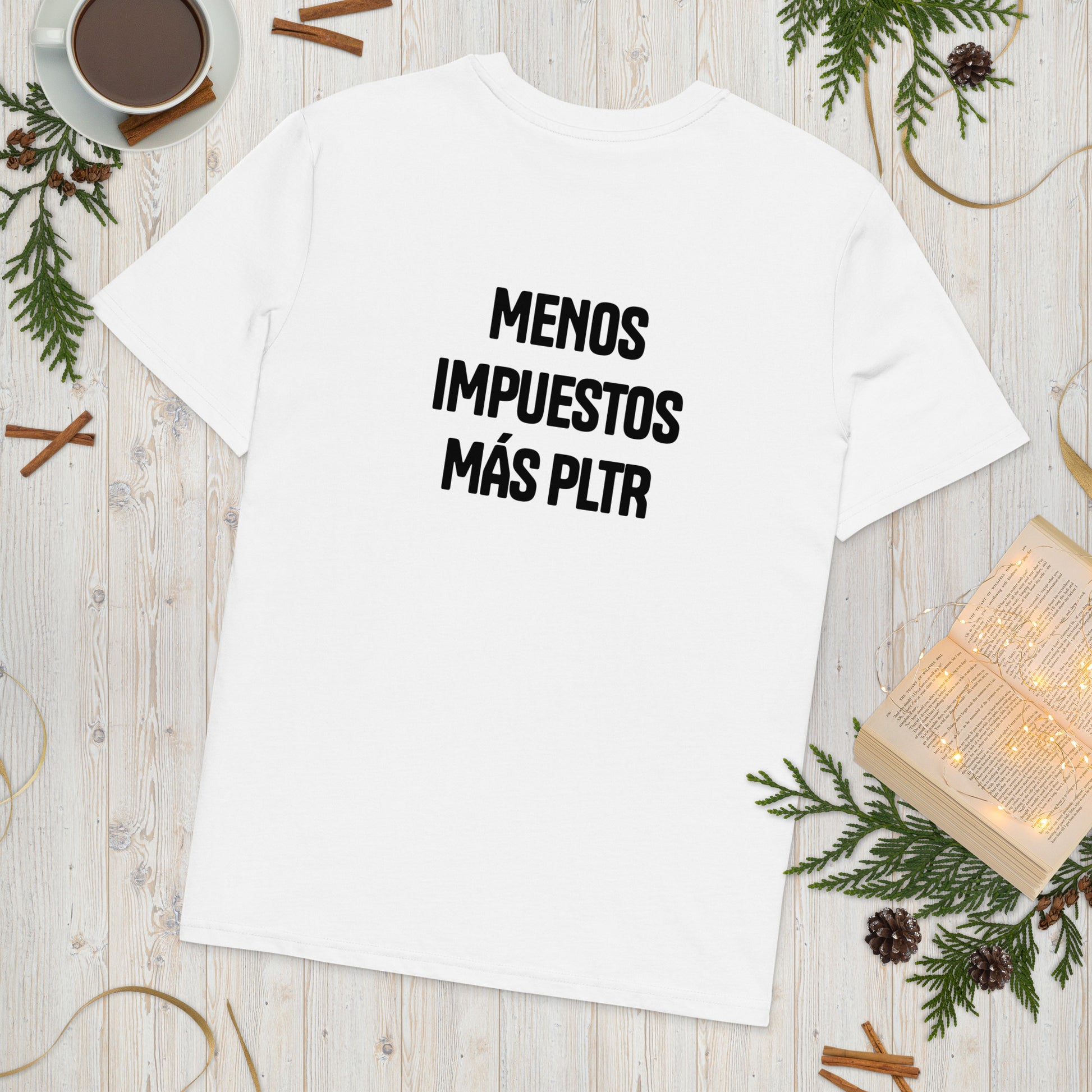 Camiseta de algodón orgánico unisex "Menos impuestos más PLTR" blanca LFCFR