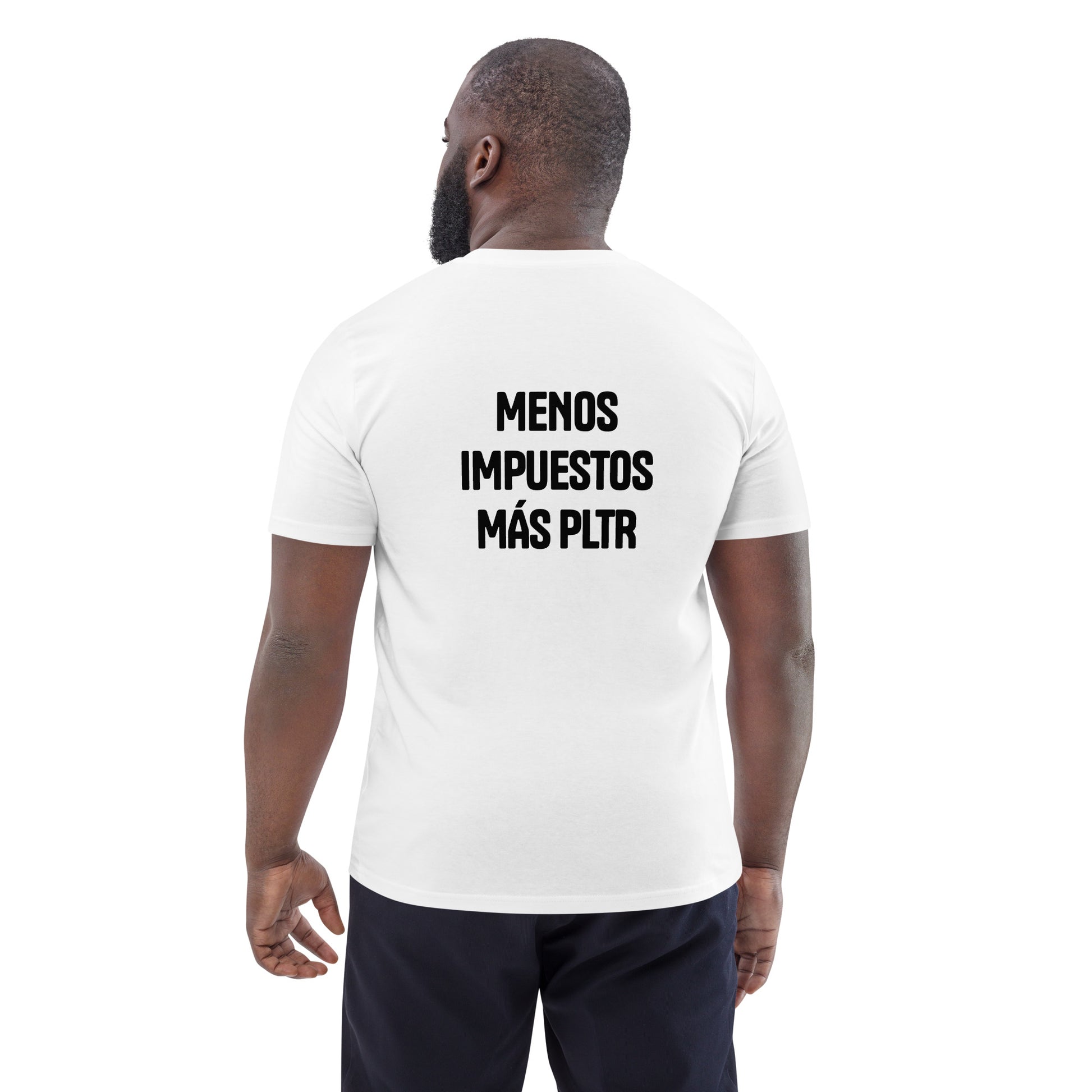 Camiseta de algodón orgánico unisex "Menos impuestos más PLTR" blanca LFCFR